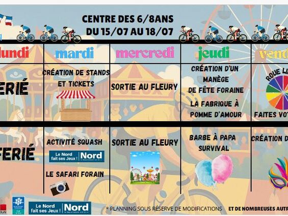 planning de 6 à 8 ans
du 15 au 18/7/2025