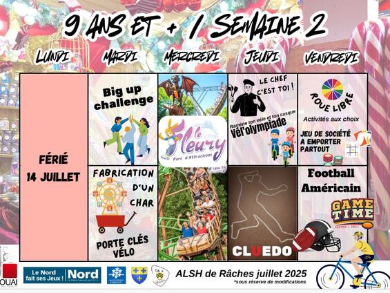 planning à compter de 9 ans
du 15 au 18/7/2025