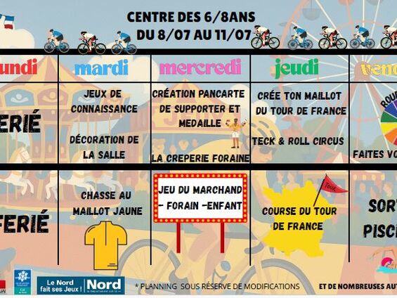 planning de 6 à 8 ans
du 8 au 11/7/2025