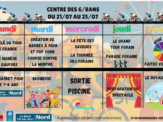 planning de 6 à 8 ans
du 21 au 25/7/2025