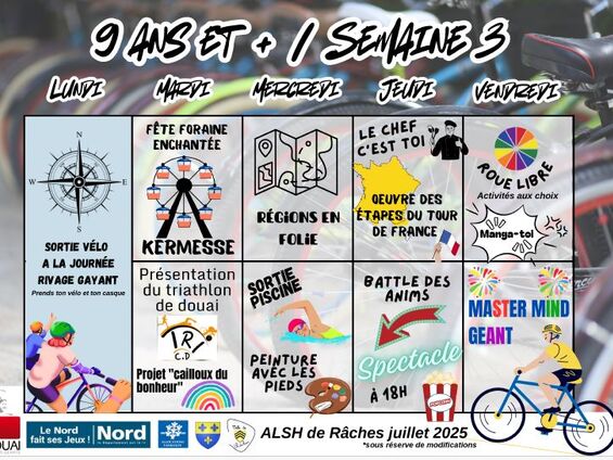 planning à compter de 9 ans
du 21 au 25/7/2025