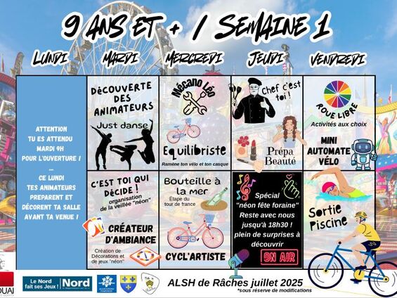 planning à compter de 9 ans
du 8 au 11/7/2025